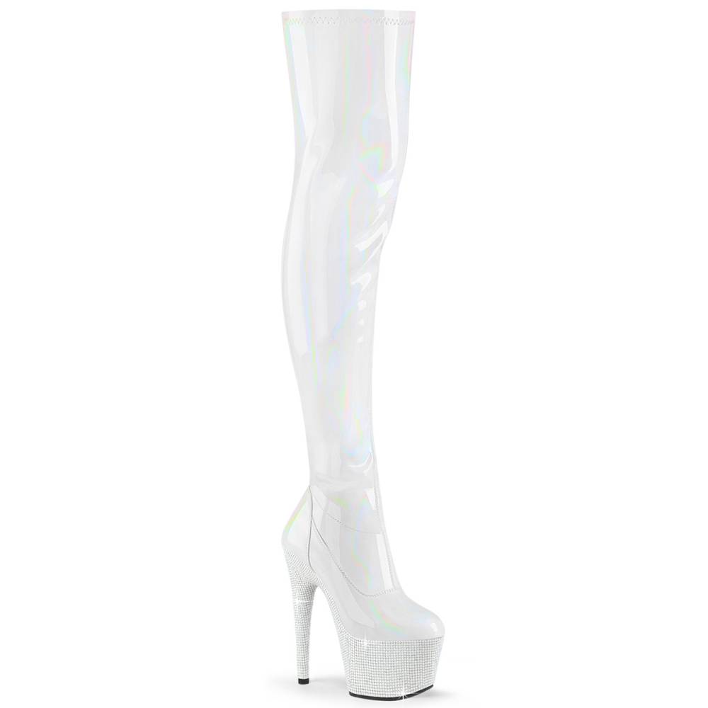 Pleaser - BEJEWELED30007 Plateau Overknee Laarzen - Wit